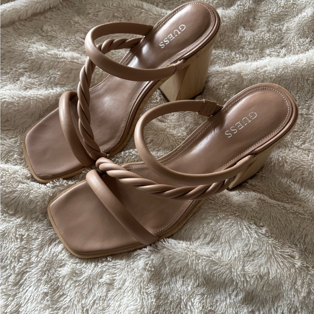 GUESS Women's Brown Twisted Strap Heels